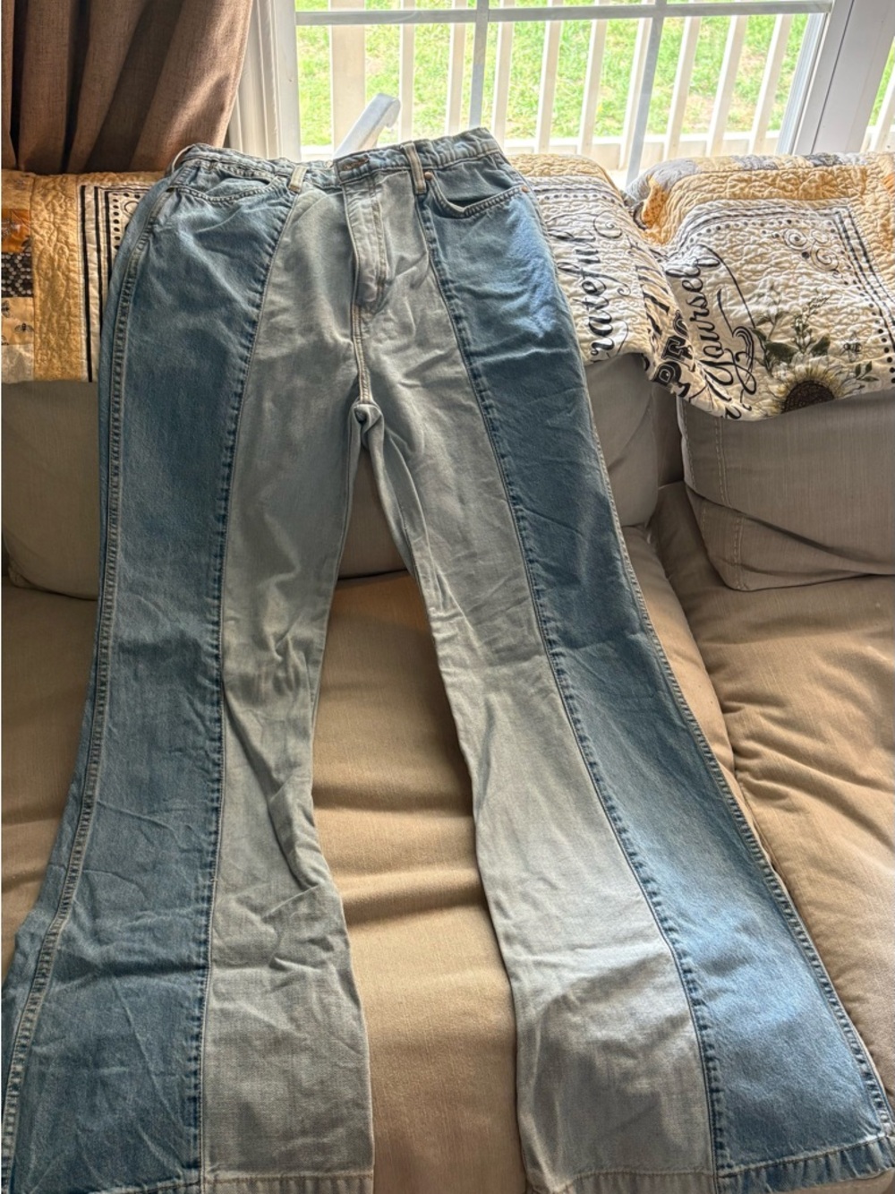 Wrangler Two-Tone Light Blue Panel Flare Jeans
